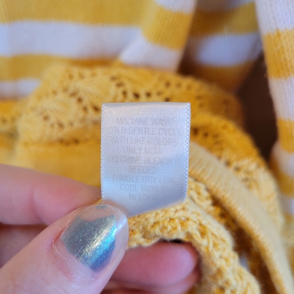 Christopher & Banks Yellow White Striped Crochet Knit Button Front Cardigan - Picture 7 of 7